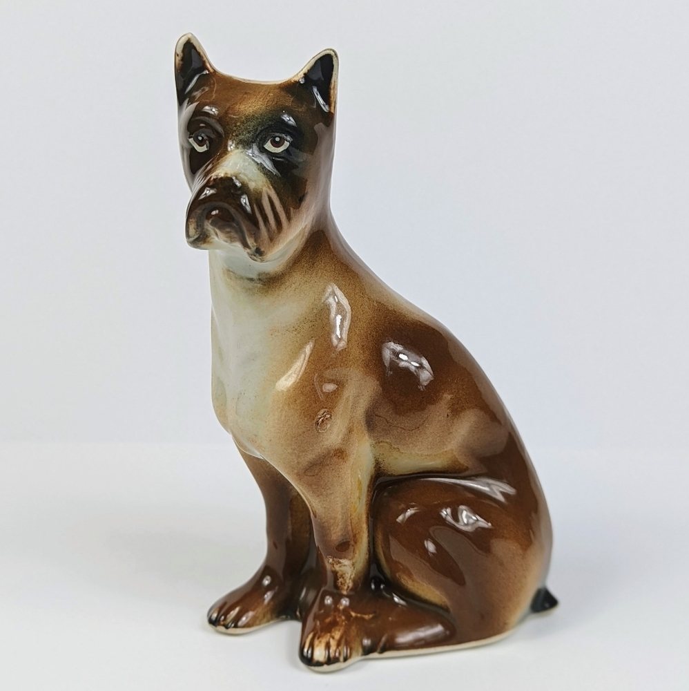 Vintage kitsch ceramic boxer dog figurine made in Brazil